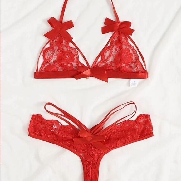Red Valentines Lace Bow Lingerie Set - Picture 3 of 4